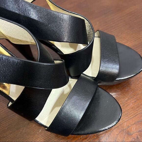 9.5 Michael by Michael Kors cross cross leather sandals with platform heels nwob - Picture 9 of 10